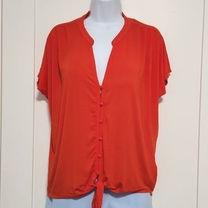 Bebe Orange Tie Front Short Sleeve Top